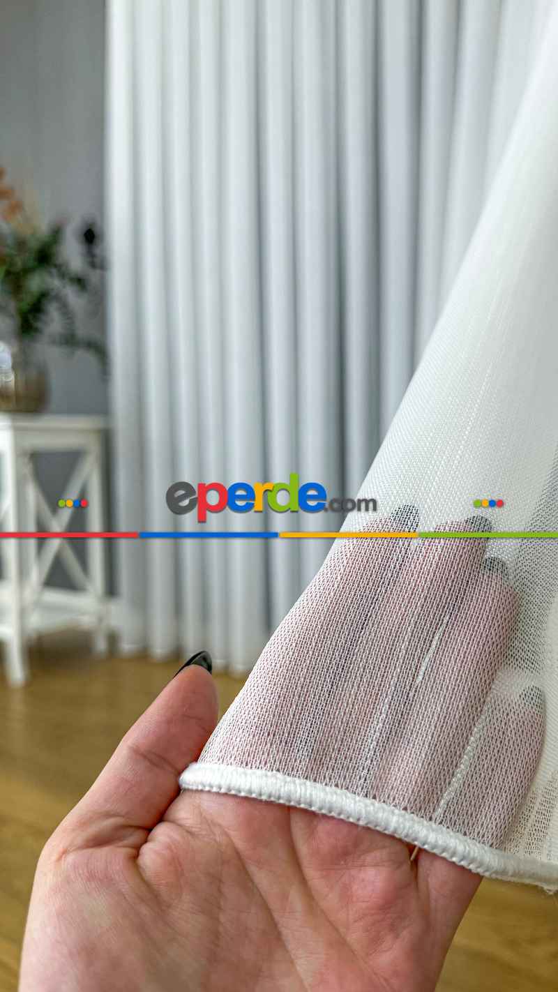 Ekru Armür Düz Tül Perde - Ağır Gramajlı Premium