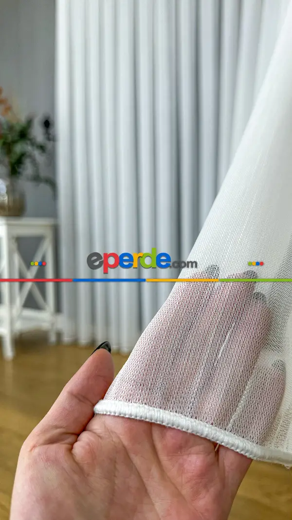 Oturma Odası - Beyaz Keten Düz Tül Perde - Ağır Gramajlı Premium