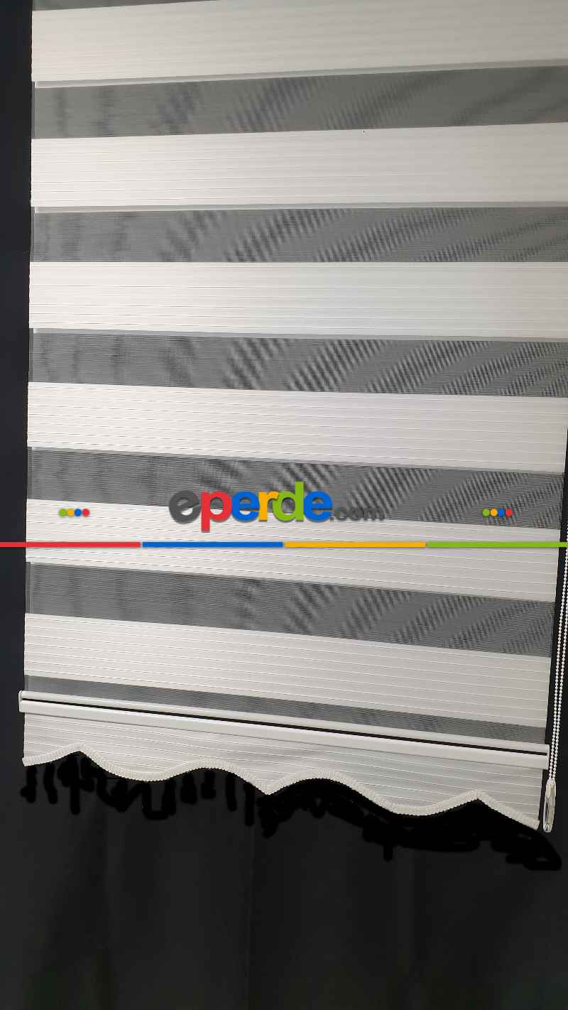 Brillant Beyaz/krem Boncuklu Boncuksuz Zebra Perde- Beyaz