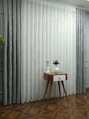 2021 Sezonu - Tül Dikey Zebra Perde - Fon Kumaşlı Tül Dikey Perde - Stor Tül Perde Hepsi Birarada- Gri Koyu-ekru