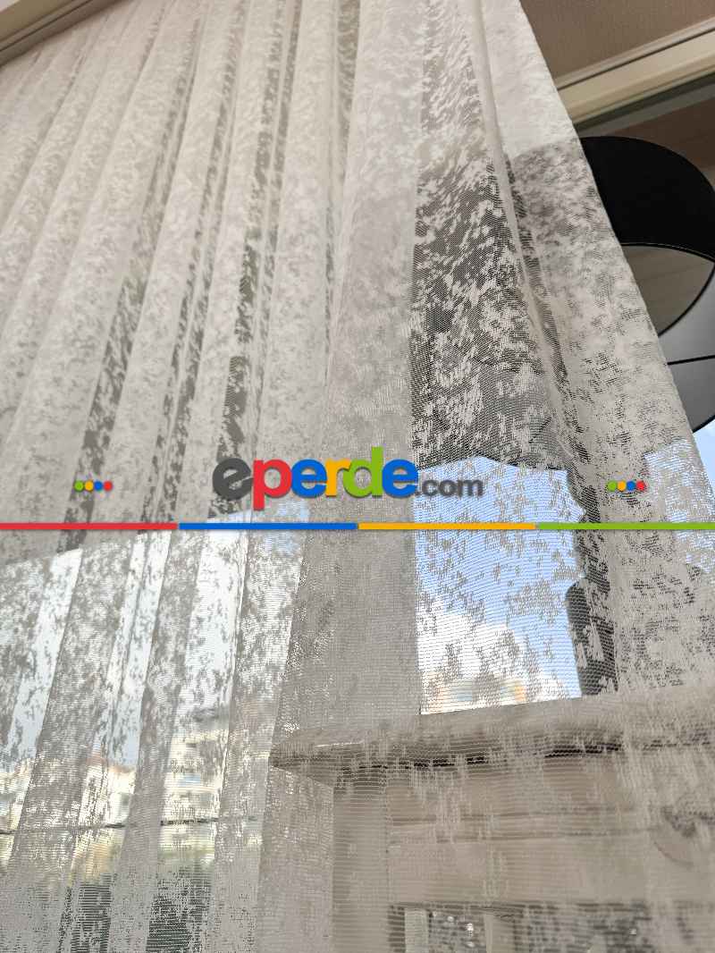 Yatak Odası - Fransız Dantel Örme Tül Perde, Desenli Ütü İstemeyen Tül