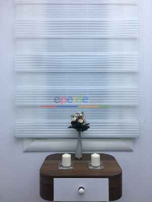 Beyaz Mutfak Perdesi Mekanizmalı Zebra Perde Plise- Beyaz