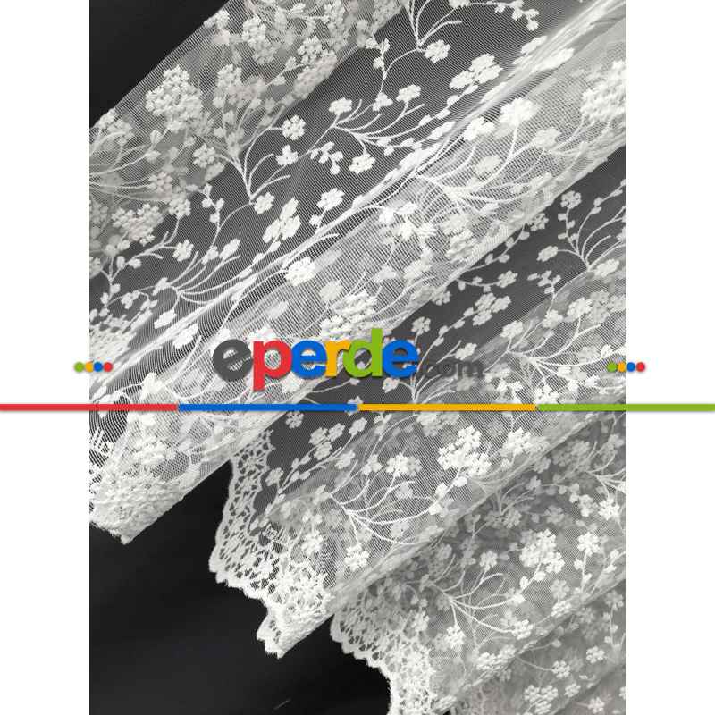 Etek Ucu Minik Papatya Desenli Tül Perde