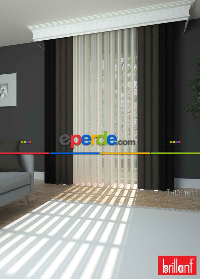 Brillant Akıllı Tül Siyah-koyu Kahverengi Perde Tül Dikey Zebra Perde Düz 1. Kalite