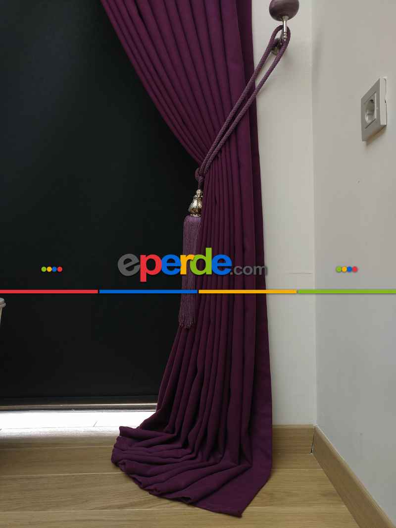 Düz Renk Dökümlü Fon Perde (180)- Mor