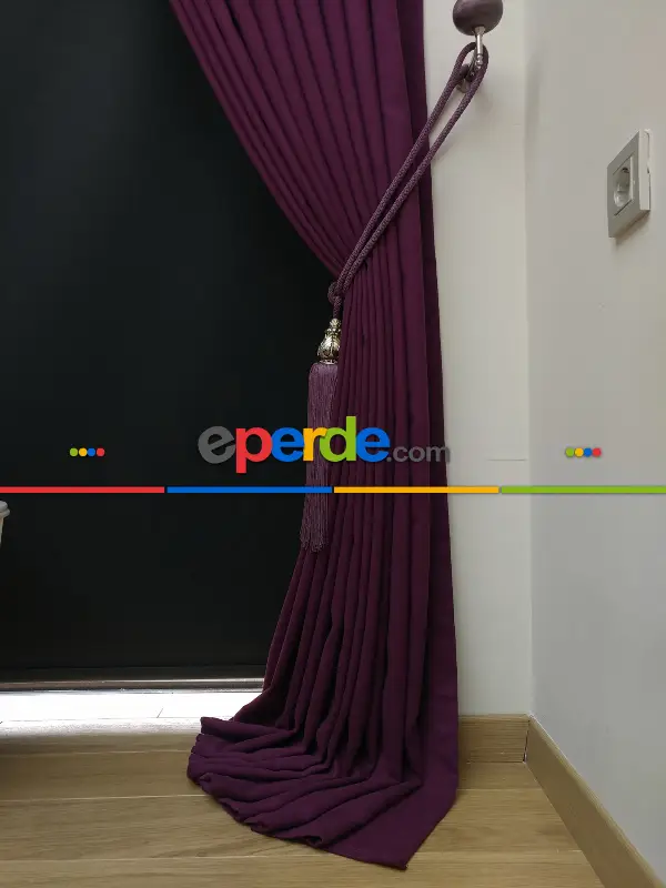 Düz Renk Dökümlü Fon Perde (180)- Mor