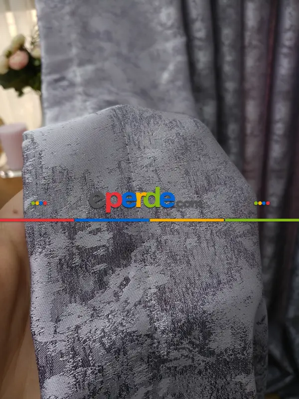 Patinedesenli Lila Koyu Renk Jakar Desenli Fon Perde- Lila Koyu Lila