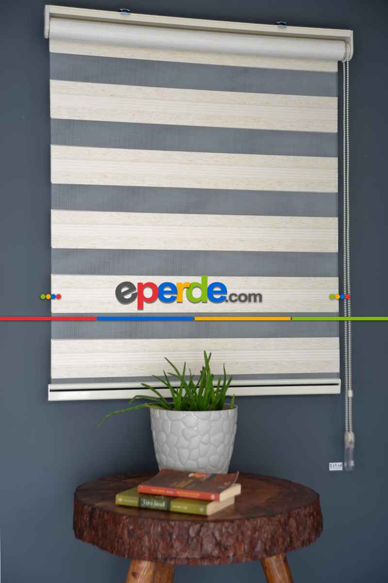Halim Perdesan Plz-600 Krem & Ekru Renk Etekli Veya Eteksiz Zebra Stor Perde