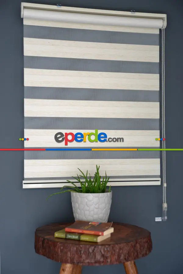 Halim Perdesan Plz-600 Krem & Ekru Renk Etekli Veya Eteksiz Zebra Stor Perde