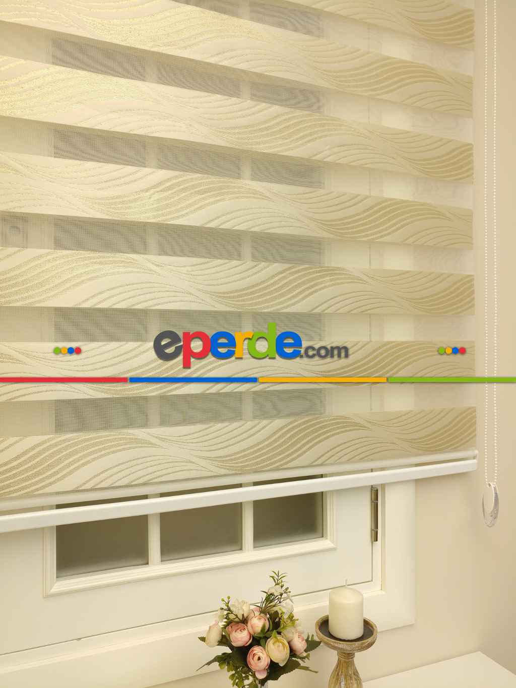 Jakarlı Zebra Perde Bdz-07- Beyaz-krem-altın Simli