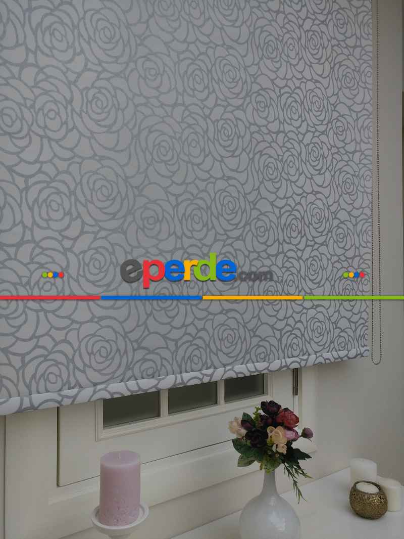 Gri Simli Gül Desen Stor- Gri-füme-antrasit-beyaz-gri Simli- Çok Renkli 2