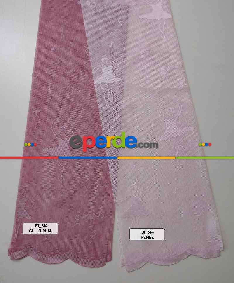 Kız Çocuk Odası Tül Perde - Balerin Desenli - Ütü İstemez - Özel Ölçü Sipariş