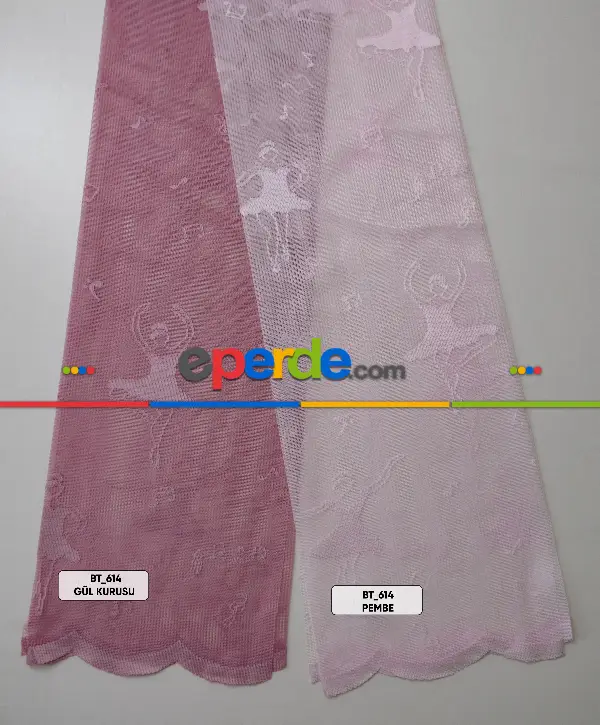 Balerin Desenli Ekru Renkli Kız Çocuk Odası İçin Tül Perde