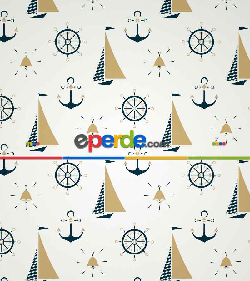 Çocuk Odası - Yelkenli Baskılı Stor Perde- Mavi-Beyaz-Hardal Sarısı