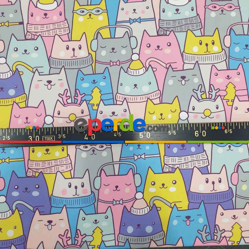 Bebek Odası Fon Perde - Sevimli Kediler Fon Perde- Pembe