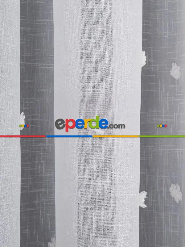 Ponpon Desenli Keten Düz Tül Perde Gramajlı