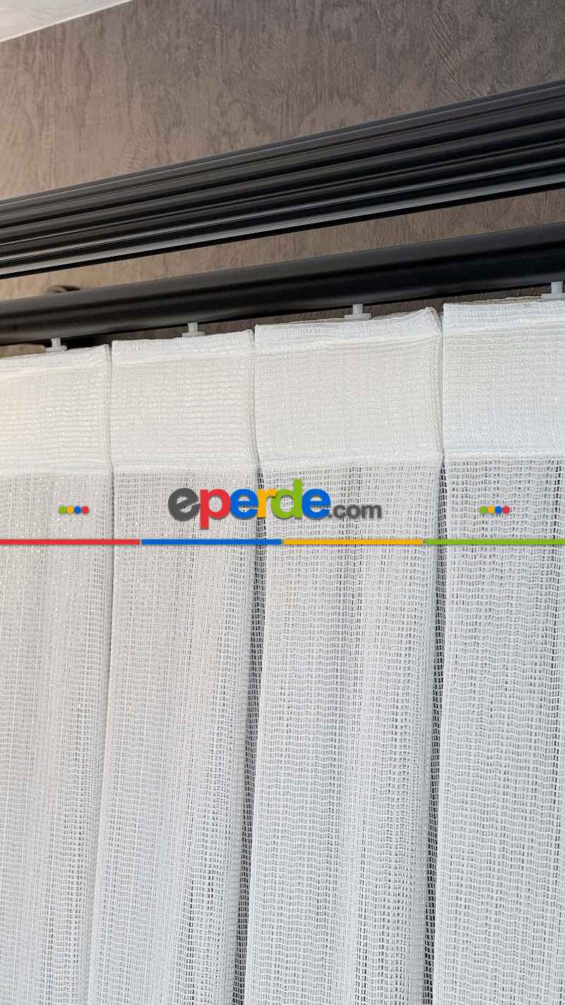 Brillant Ekru Hafif Simli File Tül Perde