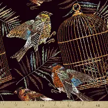 Genç Odası - Kuş Resimli Fon Perde Evm289 -h - Kumaşı Kalındır Duck Bezi Değildir.- Siyah-Sarı-Kahve-Çok Renkli