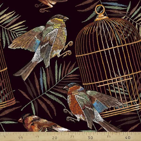 Kuş Resimli Fon Perde Evm289 -h - Kumaşı Kalındır Duck Bezi Değildir.- Siyah-Sarı-Kahve-Çok Renkli