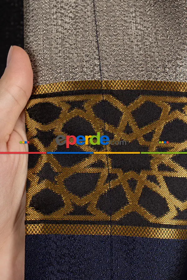 Modern Pano Fon Perde - Lacivert - Altın -vizyon 50cm X 1cm 