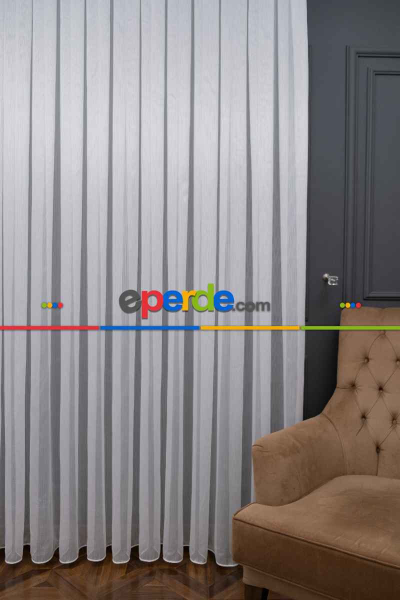 Mutfak Tül 2025 Kar 600 Modern Sugar Çizgili Tül Perde - Düz Sade