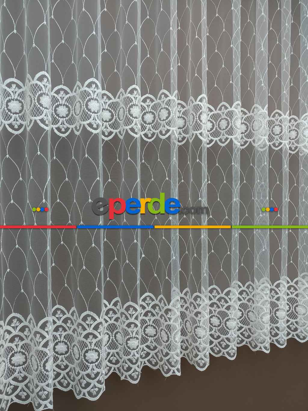 Brode İşlemeli Nakışlı Tül Perde (280)- Ekru