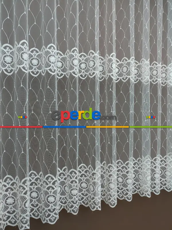 Brode İşlemeli Nakışlı Tül Perde (280)- Ekru