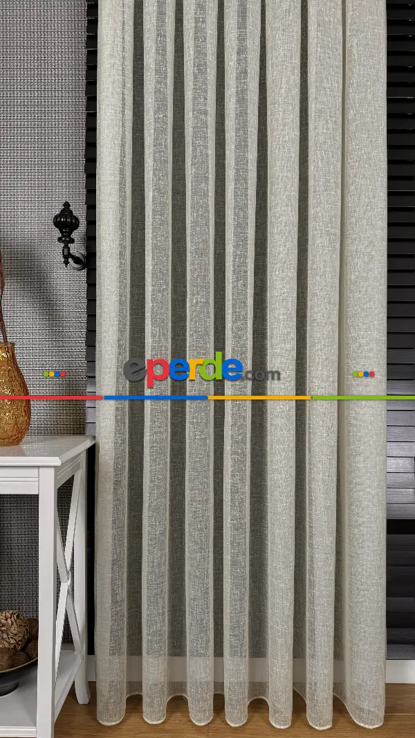 Salon Bej Naturel Keten Düz Tül Perde - Premium Kalitedir, Eteği Kurşunludur.