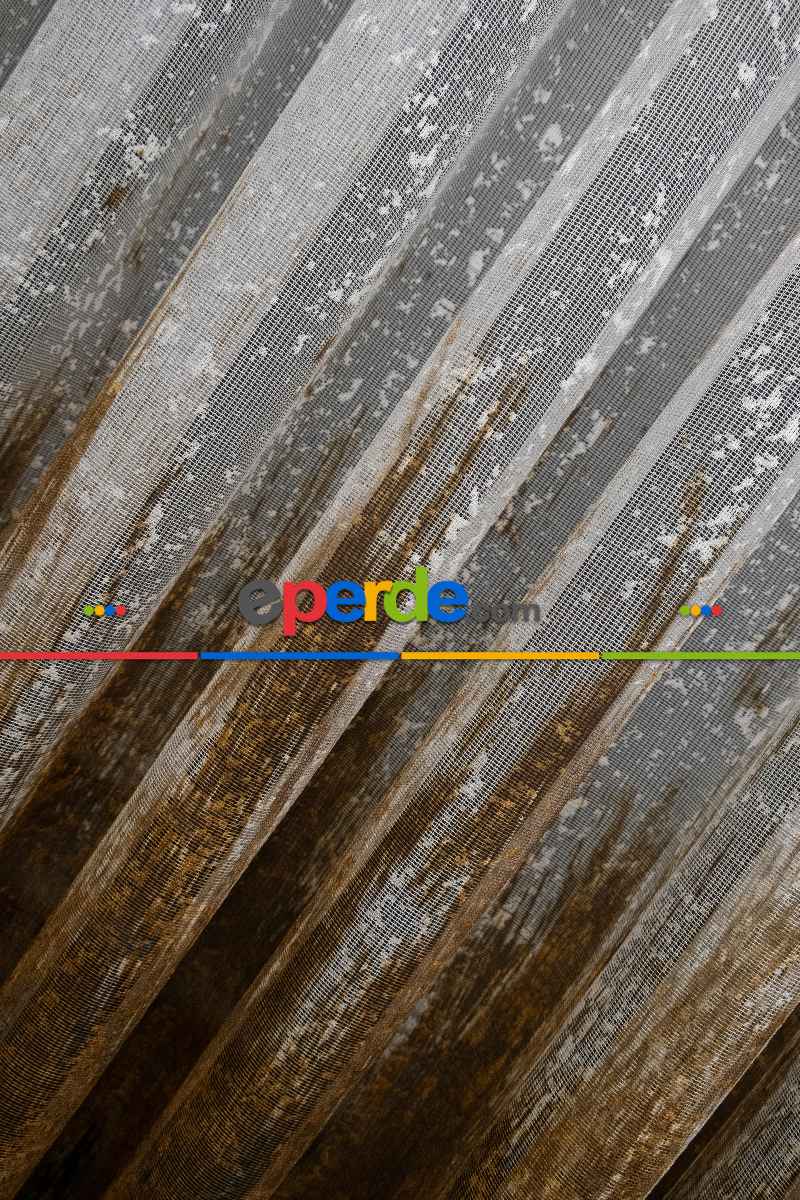 Modern Hardal Ve Mavi Desenli Degrade Geçişli Örme Tül Perde Yüksek Kalite