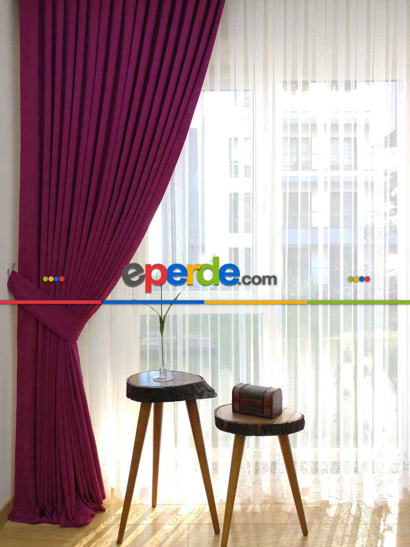 Fuşya Düz Sade Mutfak Fon Perde Yan Kanat Perdesi- Mürdüm Koyu