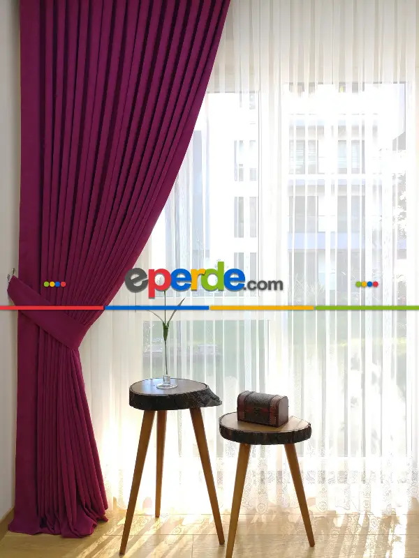 Yatak Odası - Mürdüm Düz Sade Fon Perde (  Dökümlü Fon )- Mürdüm Koyu