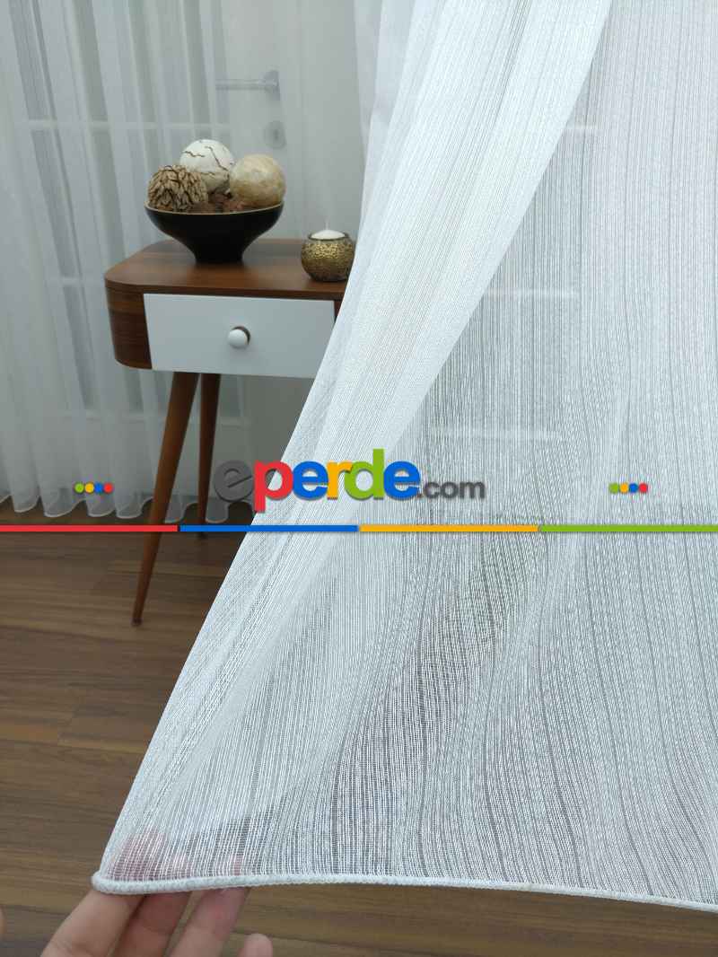 İnce Çizgili Tül Perde Çizgi Tül Sade Yeni Tasarım Model- Ekru - Kurşunlu Tül