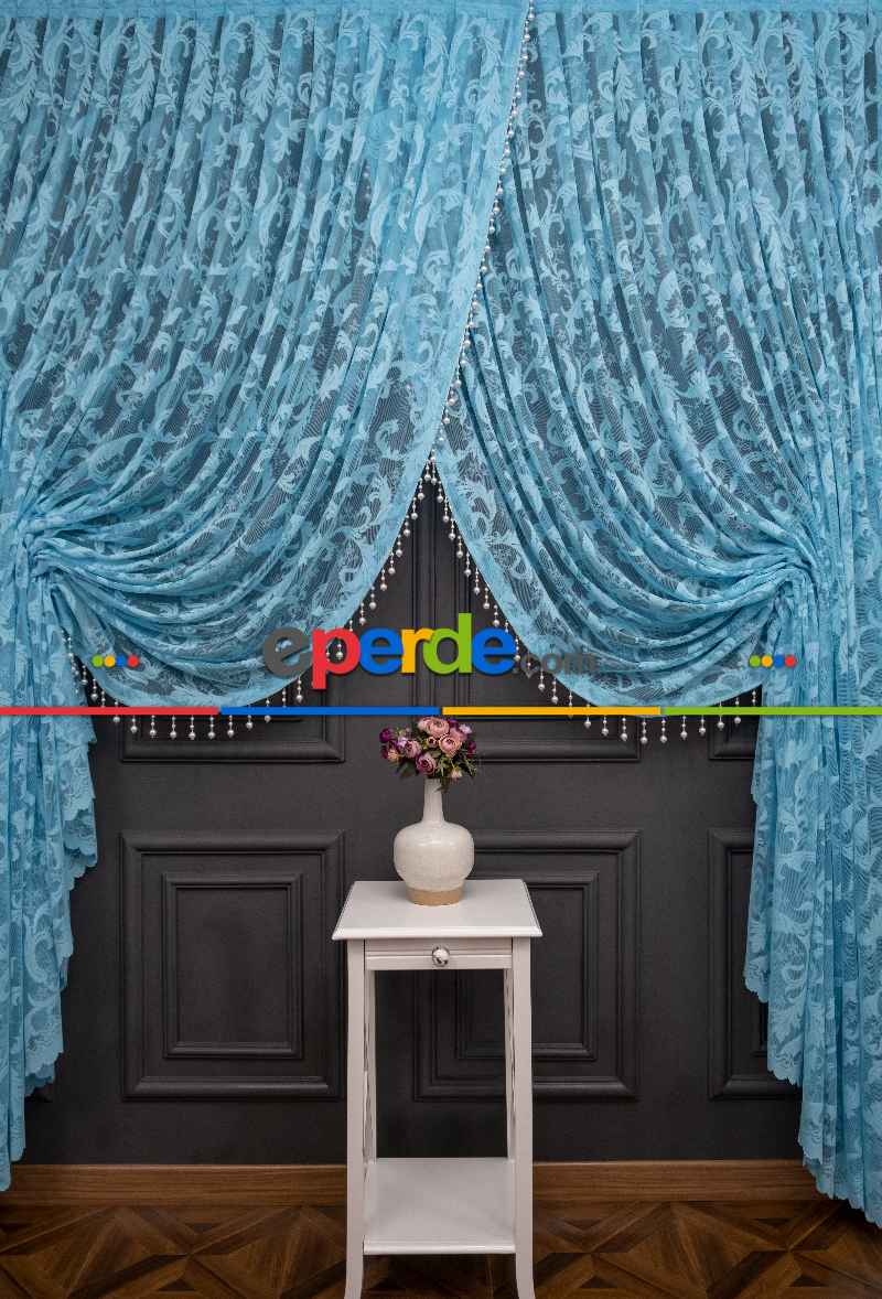 Turkuaz Sarmaşık Desen Şal Model Tül Kruvaze Yanki Tül