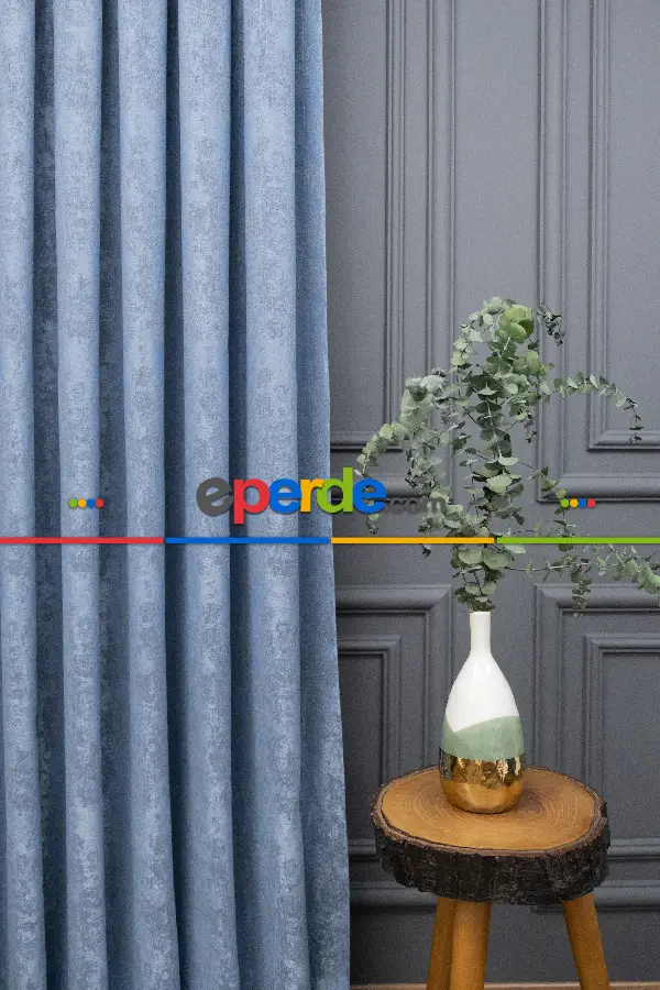 Brillant Jakar Fon İndigo Mavi Renk Düz Fon Perde -indigo Mavi