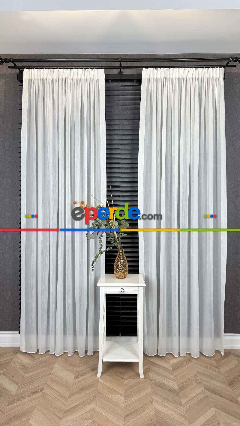 Yatak Odası - Ekru Bambu Büzgülü Ekstraforlu Tül Perde