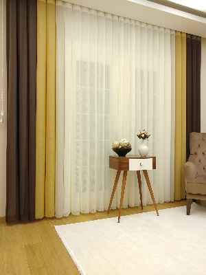 Salon - Akıllı Tül Perde Tül Dikey Zebra Perde Düz 1. Kalite, 20 Renk- Kahverengi