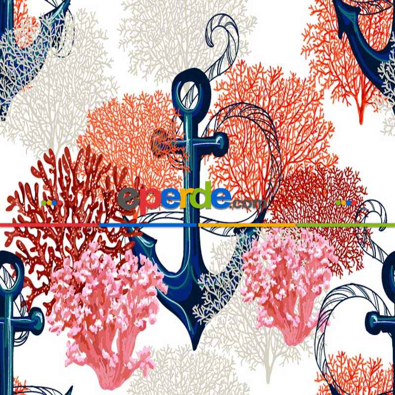 Çapa Marine Desenli Fon Perde Evm1079 Kumaşı Kalındır Duck Bezi Değildir- Lacivert-Beyaz-Pembe