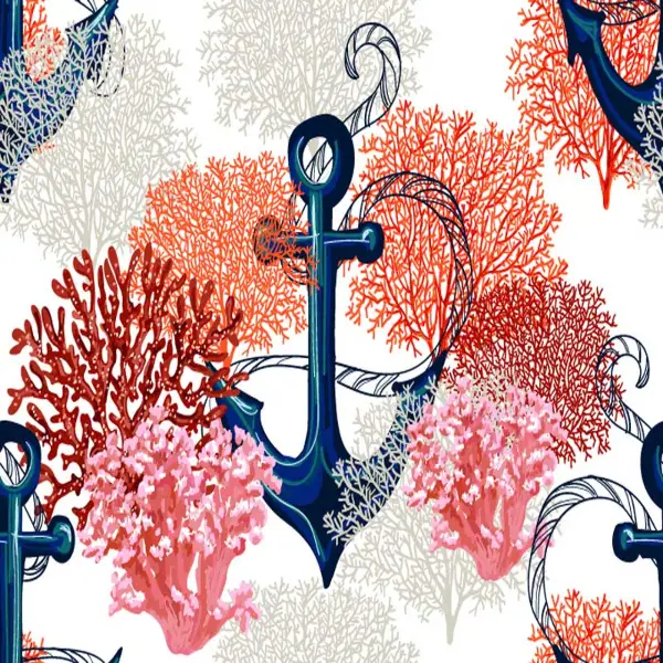 Çapa Marine Desenli Fon Perde Evm1079 Kumaşı Kalındır Duck Bezi Değildir- Lacivert-Beyaz-Pembe