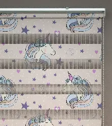 Unicorn Desenli Baskılı Zebra Perde- Çok Renkli