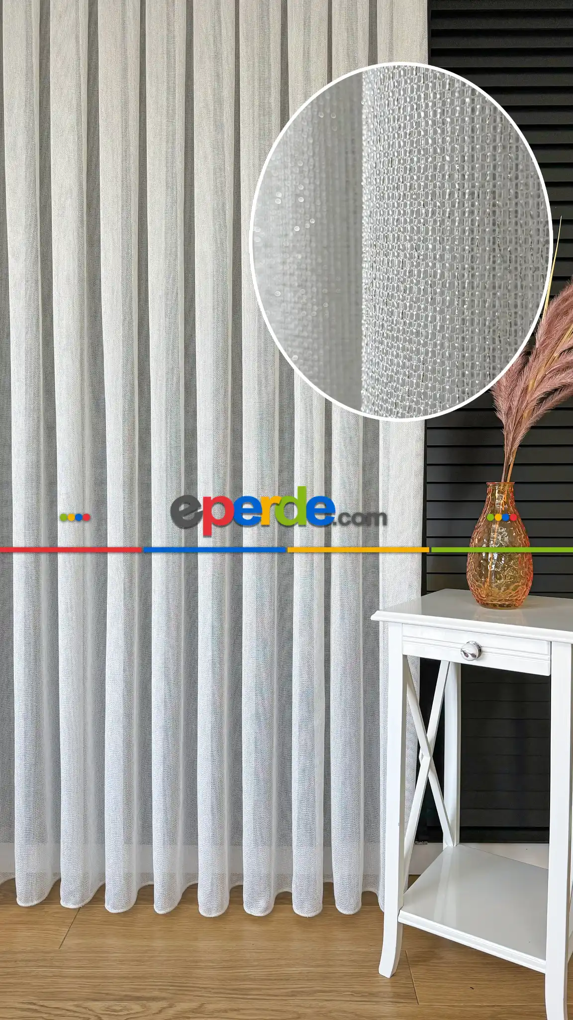 Ekru Keten Gümüş Simli Tül Perde - Ağır Gramajlı Premium