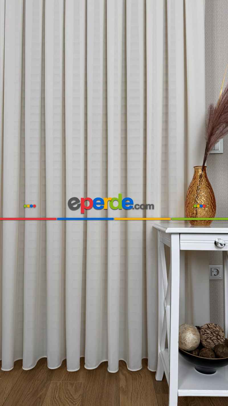 Yatak Odası Krem, İpek Krep Düz Tül Perde, Premium Kalite Serisidir.