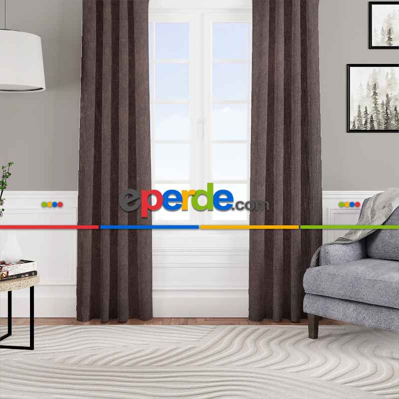 Kadife Dokulu Fon Perde Pilesiz Tek Kanat Acı Kahve