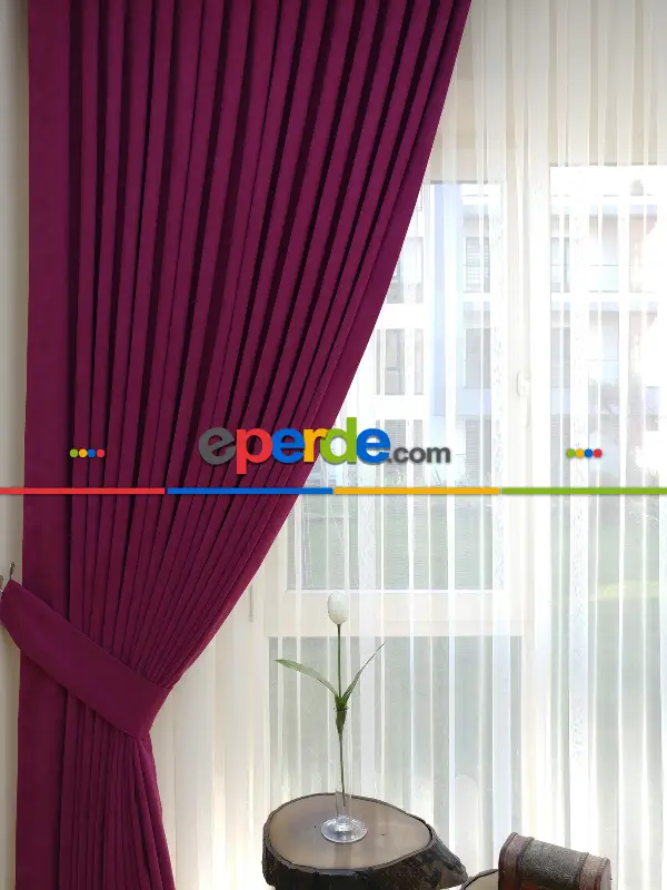 Yatak Odası - Mürdüm Düz Sade Fon Perde (  Dökümlü Fon )- Mürdüm Koyu