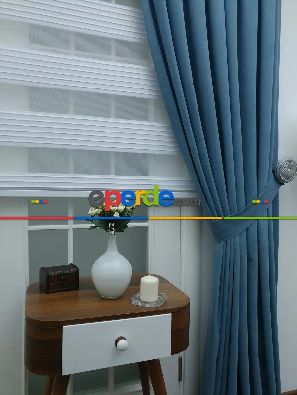 Mavi Düz Fon Perde (280 Eninde)- Mavi