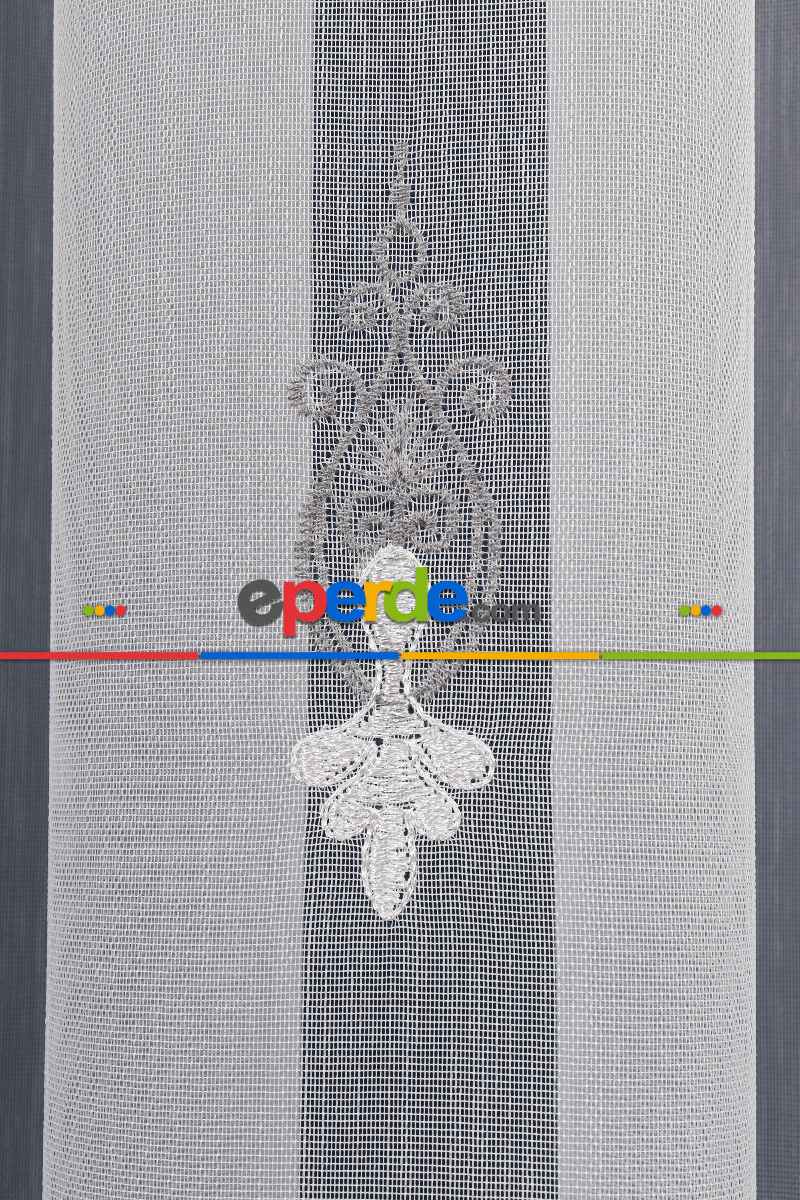 Salon Tül Modelleri - Avangart Ekru-gri Nakış İşlemeli Tül Perde