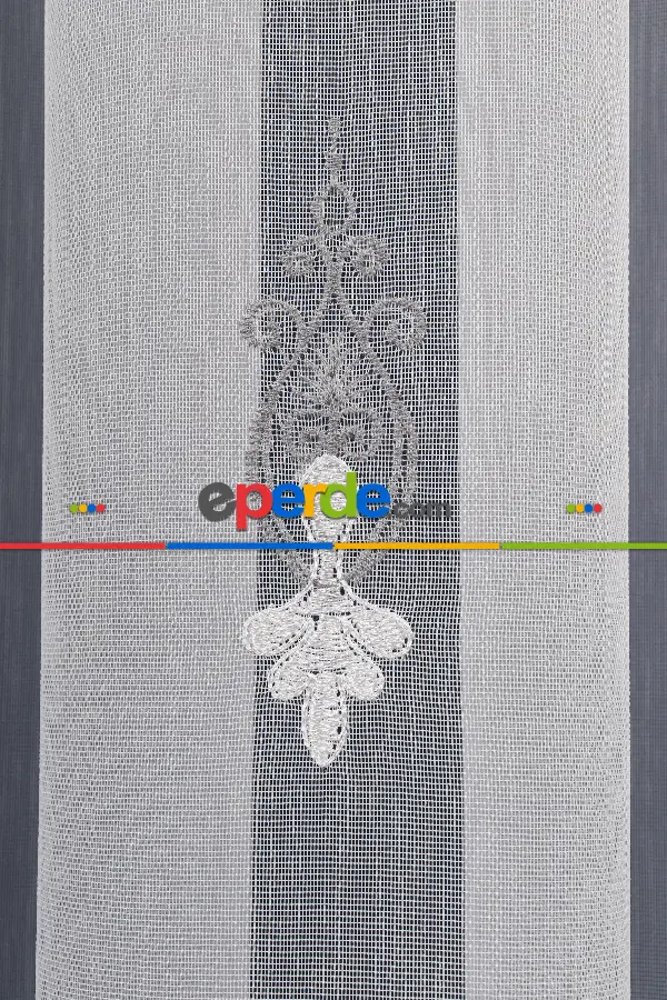 Salon Tül Modelleri - Avangart Ekru-gri Nakış İşlemeli Tül Perde