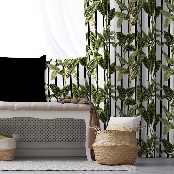 Yaprak Desenli Fon Perde Evim1571 Kumaşı Kalındır Duck Bezi Değildir- Mavi-beyaz