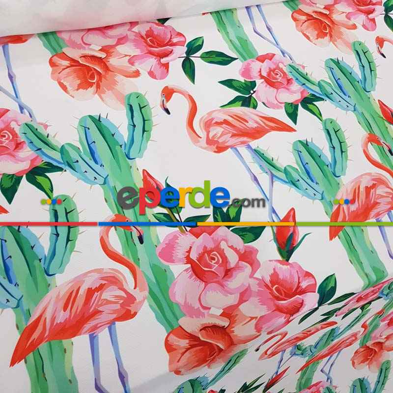 Tropikal Desenli Fon Perde Evm321 -t - Kumaşı Kalındır Duck Bezi Değildir.- Yeşil-Beyaz-Pembe-Çok Renkli