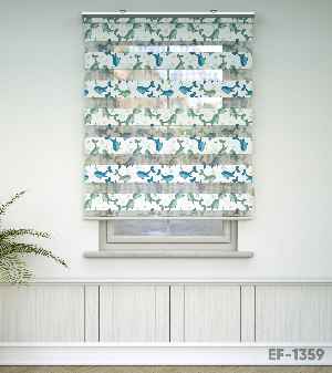 Çocuk Odası Zebra Perde - Sevimli Balina Desen Baskılı Zebra Perde- Yeşil-Mavi