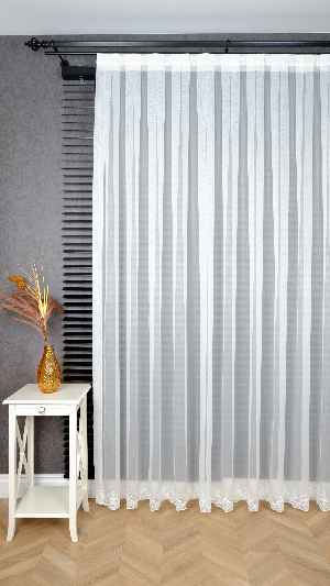 Taç Ekru Etek Çiçek İşlemeli Tül Perde, Ütü İstemeyen Kırışmaz